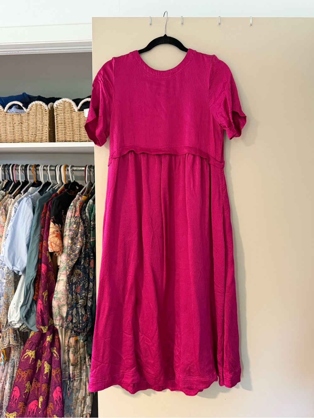 Anthropologie Girls' Hot Pink Short-Sleeve Midi Dress
